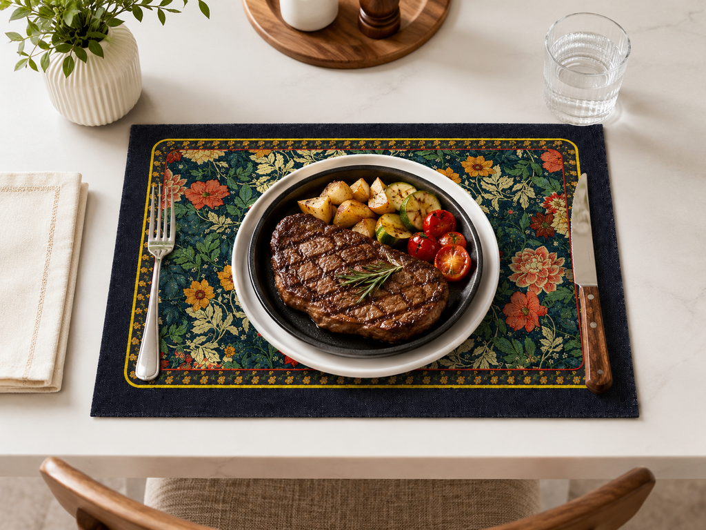 🌺 Placemats | Coated-Fabric Dining Home Hosts | Vintage Floral Elegance