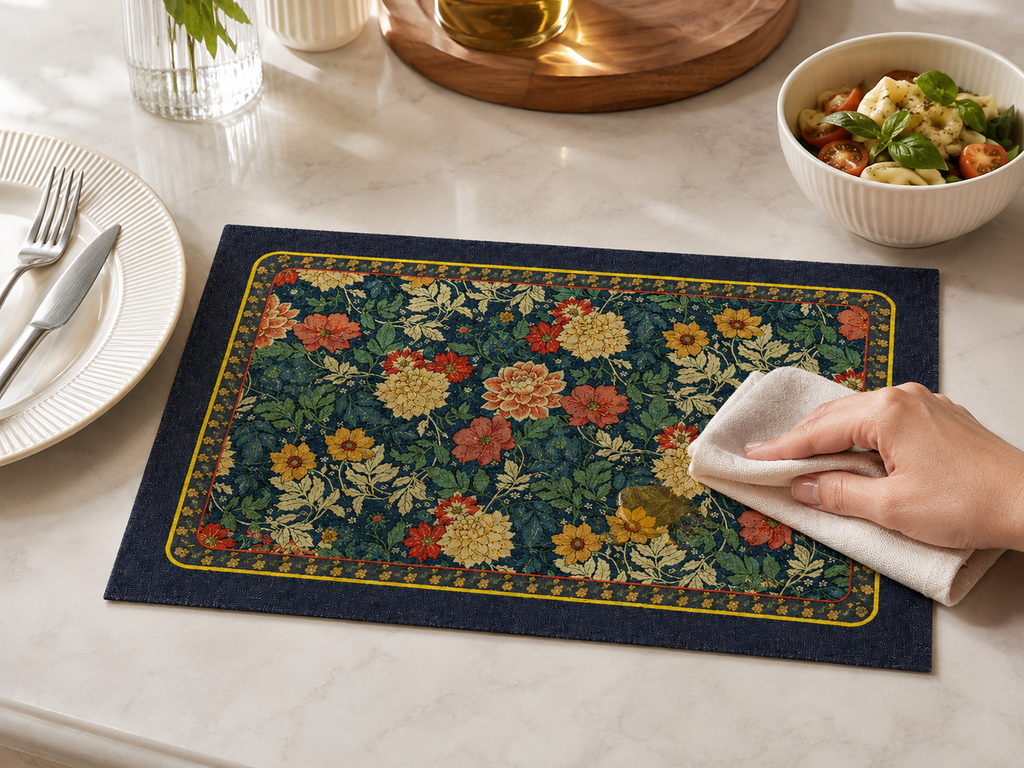 🌺 Placemats | Coated-Fabric Dining Home Hosts | Vintage Floral Elegance