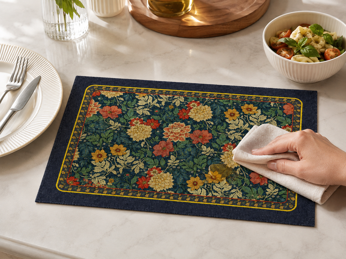 🌺 Placemats | Coated-Fabric Dining Home Hosts | Vintage Floral Elegance