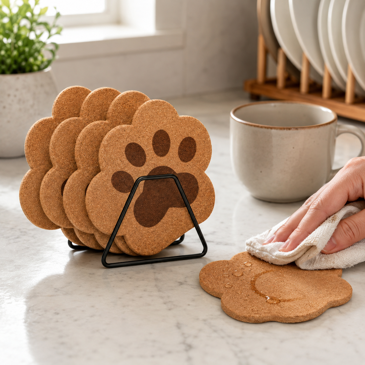 🐾 Drink Coasters | Cork Dining Cat-Lovers | Playful Paw Charm