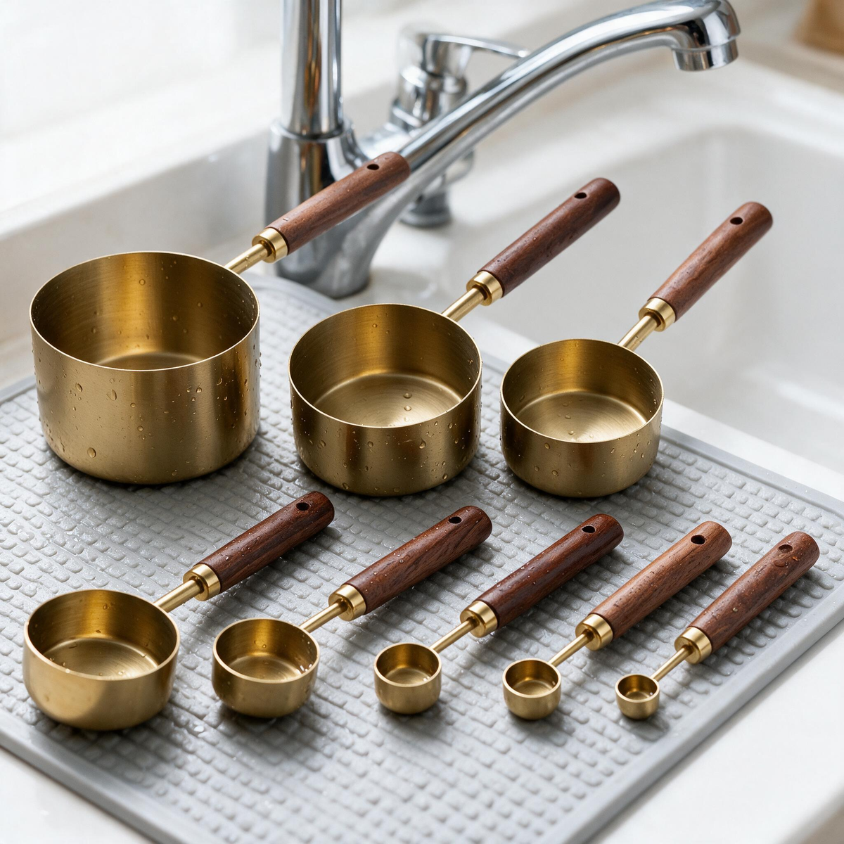 Measuring Spoons | Brass Wood Kitchen Bakers | Vintage Elegance