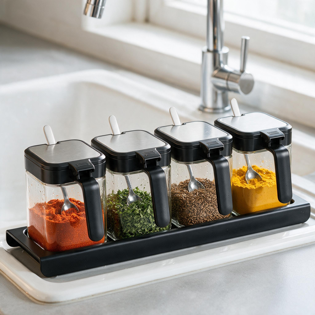 🧂 Condiment Jars | Glass Kitchen Cooks | Sleek Modern Storage