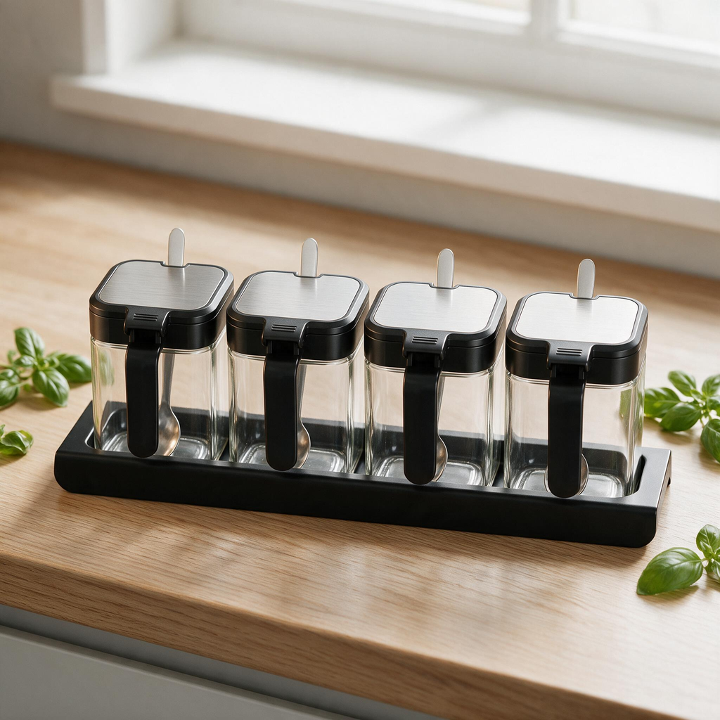 🧂 Condiment Jars | Glass Kitchen Cooks | Sleek Modern Storage