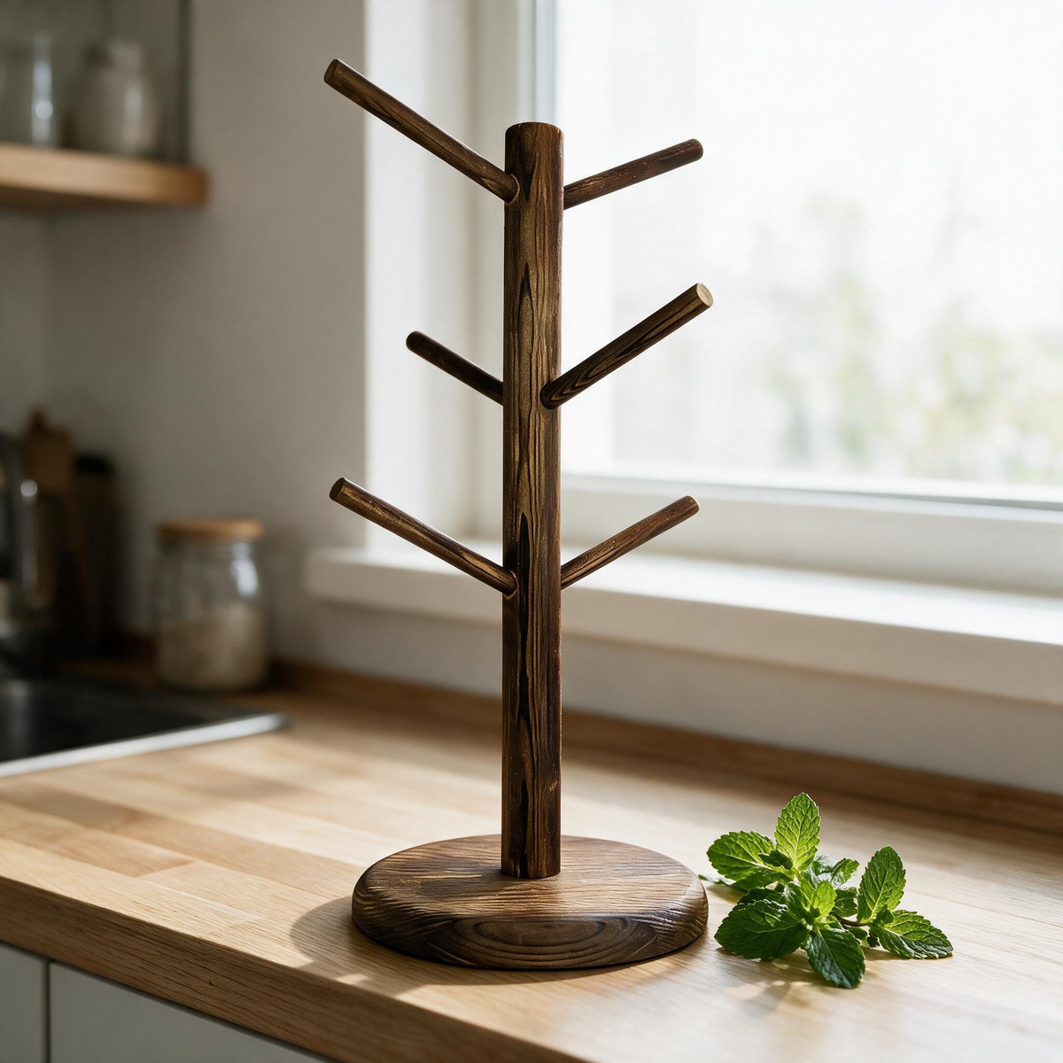☕ Mug Tree | Wood Kitchen Coffee Lovers | Rustic Display