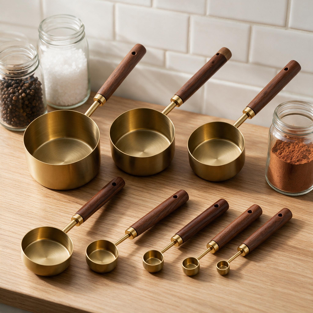 Measuring Spoons | Brass Wood Kitchen Bakers | Vintage Elegance