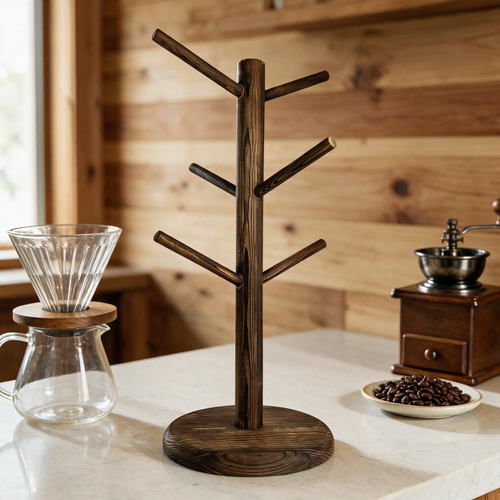 ☕ Mug Tree | Wood Kitchen Coffee Lovers | Rustic Display