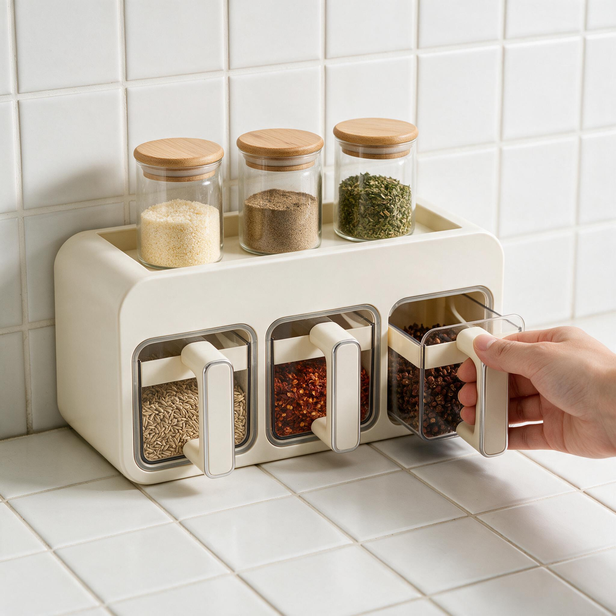 🧂 Spice Rack | Plastic Kitchen Cooks | Cream Drawer Storage