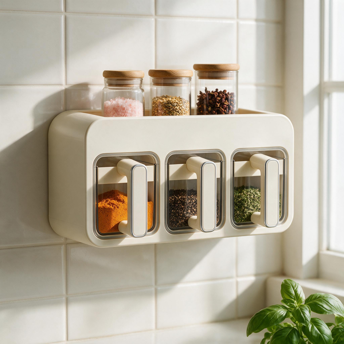 🧂 Spice Rack | Plastic Kitchen Cooks | Cream Drawer Storage
