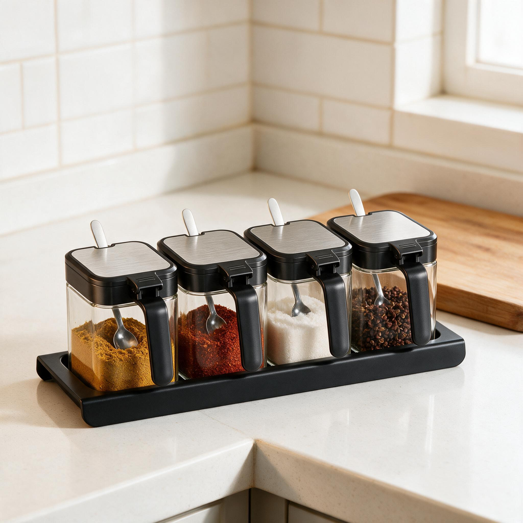 🧂 Condiment Jars | Glass Kitchen Cooks | Sleek Modern Storage