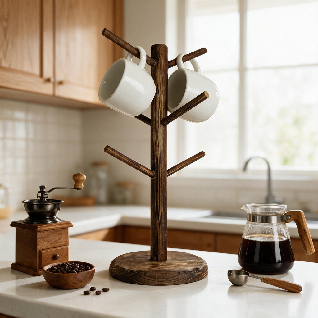 ☕ Mug Tree | Wood Kitchen Coffee Lovers | Rustic Display
