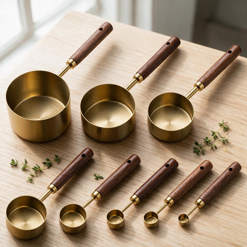 Measuring Spoons | Brass Wood Kitchen Bakers | Vintage Elegance