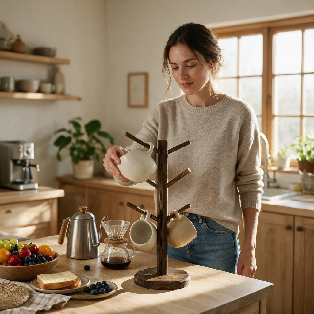 ☕ Mug Tree | Wood Kitchen Coffee Lovers | Rustic Display