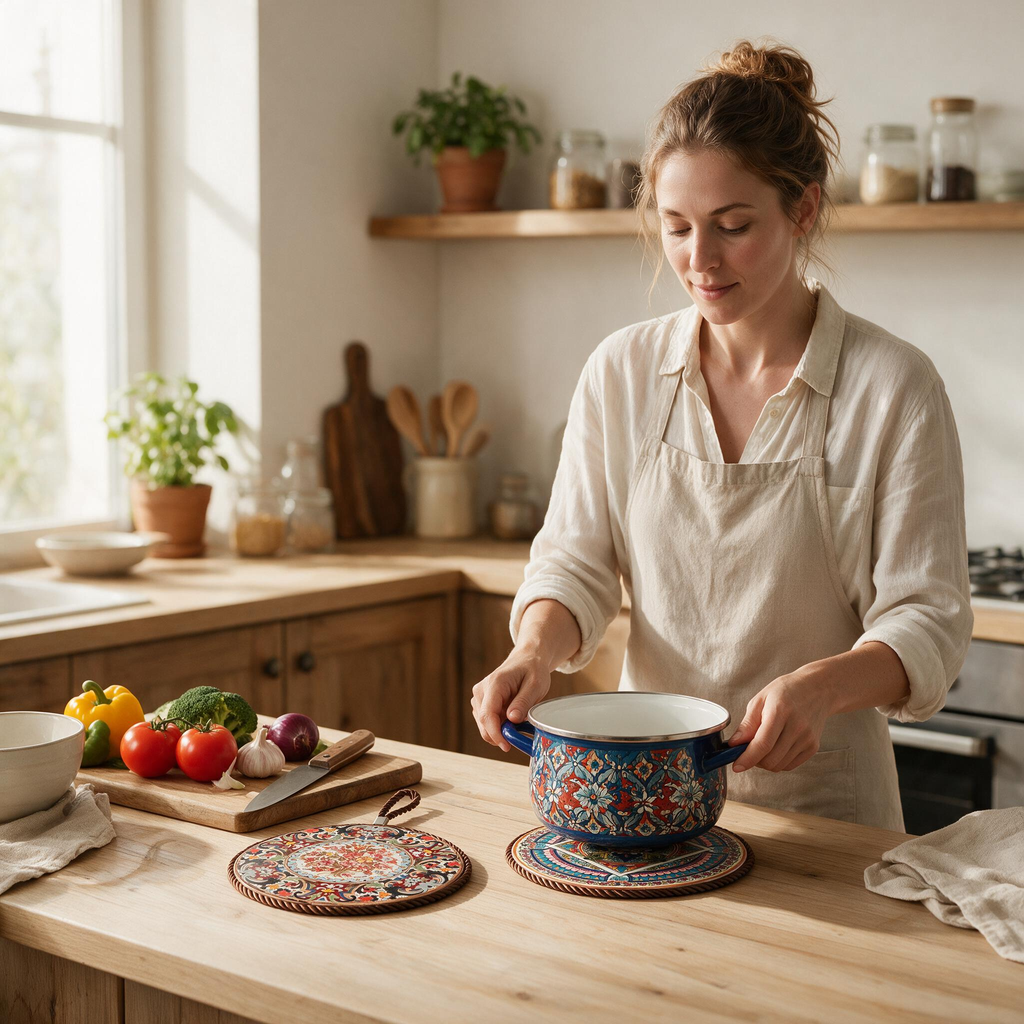 🌼 Trivet Set | Woven Kitchen Hosts | Bohemian Floral Charm