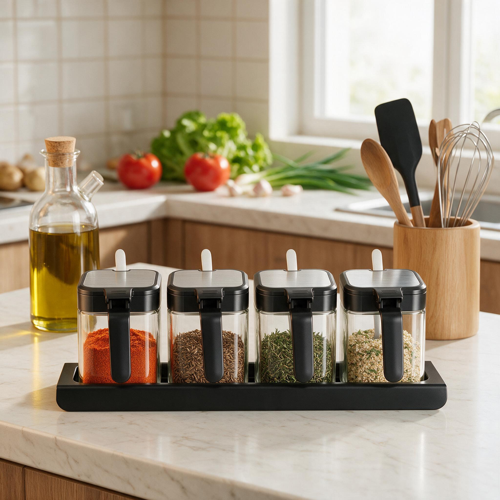 🧂 Condiment Jars | Glass Kitchen Cooks | Sleek Modern Storage