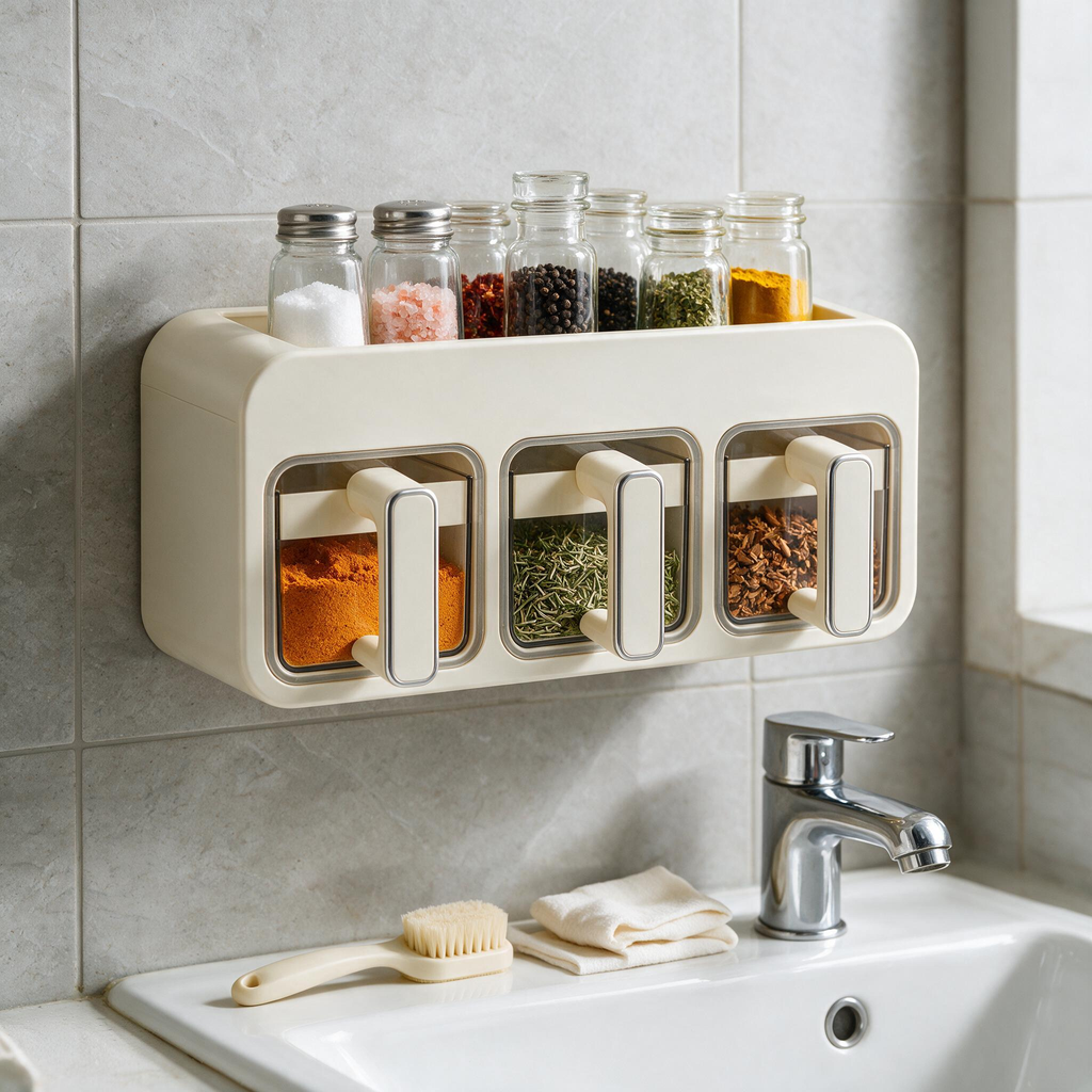 🧂 Spice Rack | Plastic Kitchen Cooks | Cream Drawer Storage