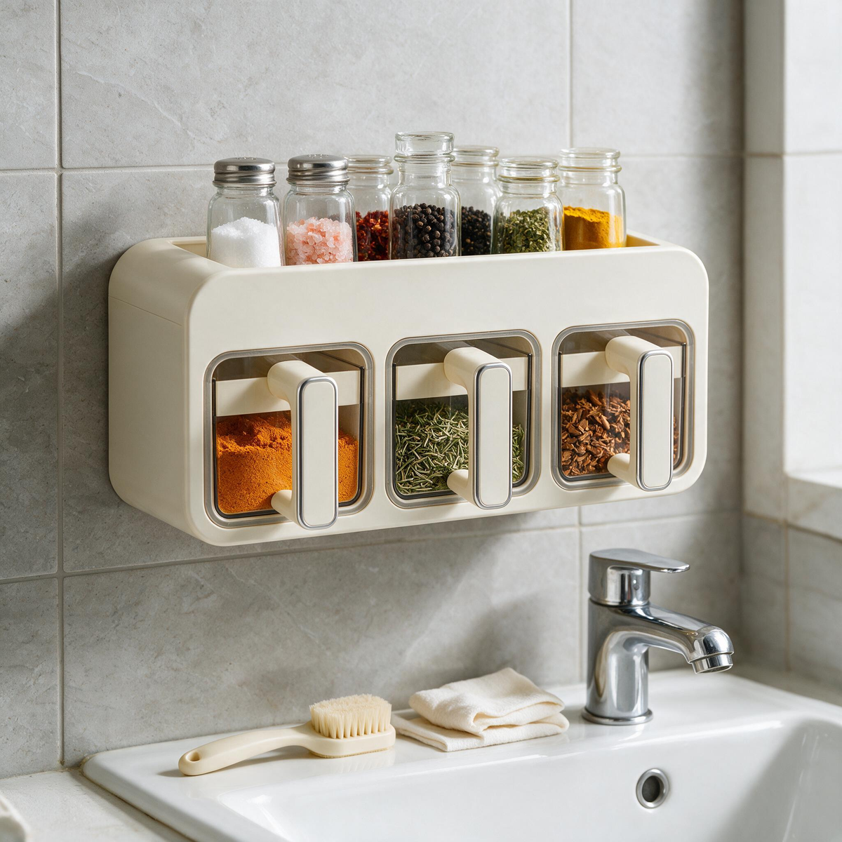 🧂 Spice Rack | Plastic Kitchen Cooks | Cream Drawer Storage