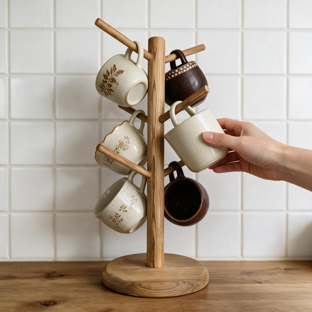☕ Mug Tree | Wood Kitchen Coffee Lovers | Rustic Display