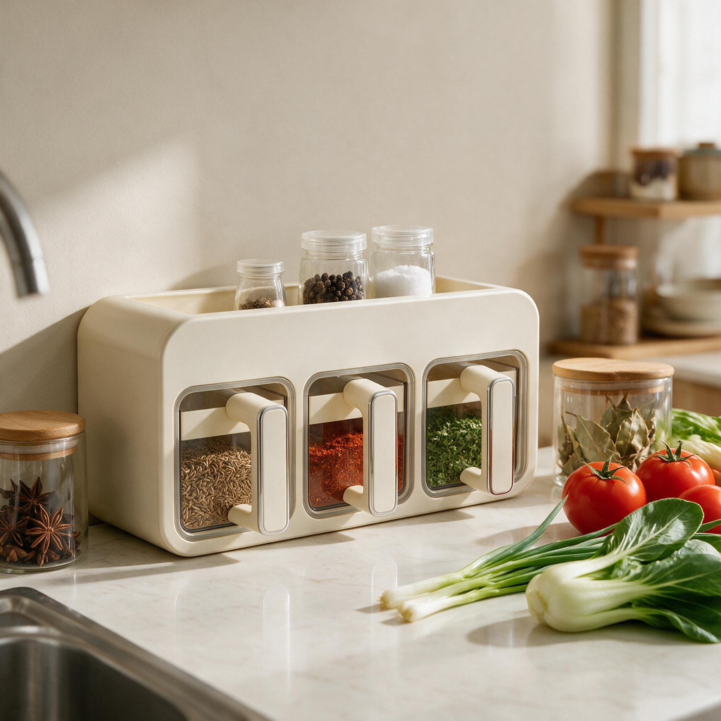🧂 Spice Rack | Plastic Kitchen Cooks | Cream Drawer Storage